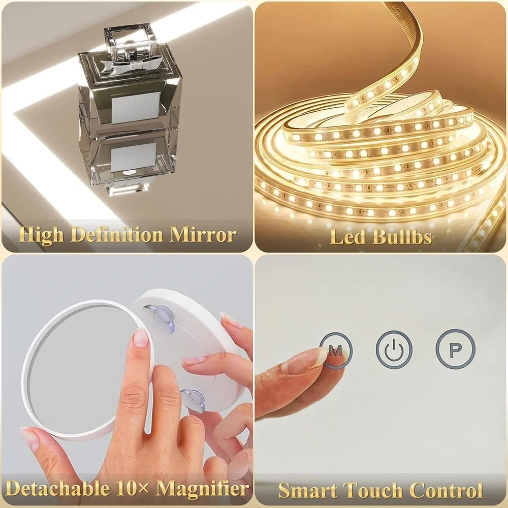 FENNIO LED‎ Vanity Mirror 22x18 White Dimmable 3 Light Modes Makeup New